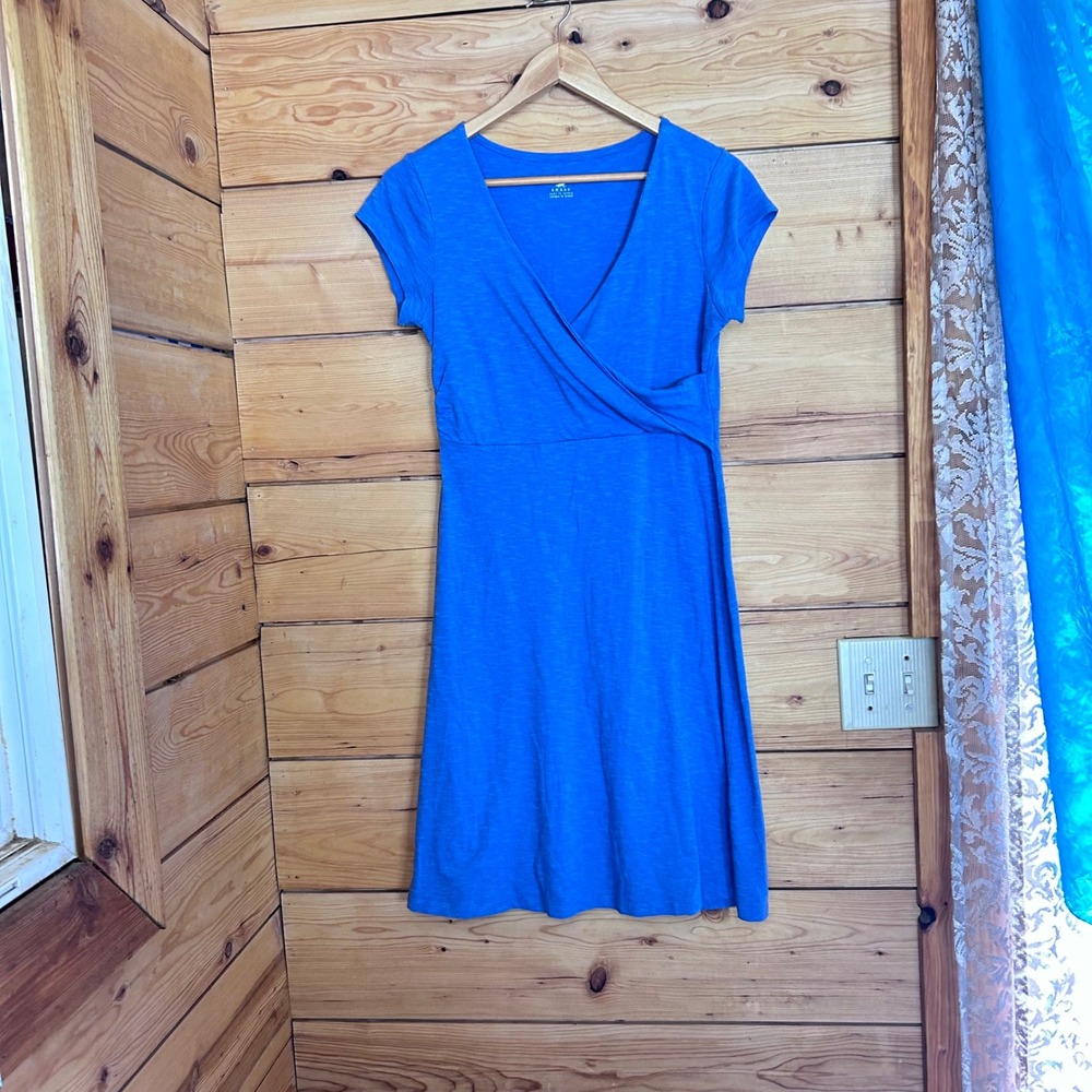 Faux Wrap Dress Women Small Blue Tencel Organic Cotton Knit Sundress Horny Toad